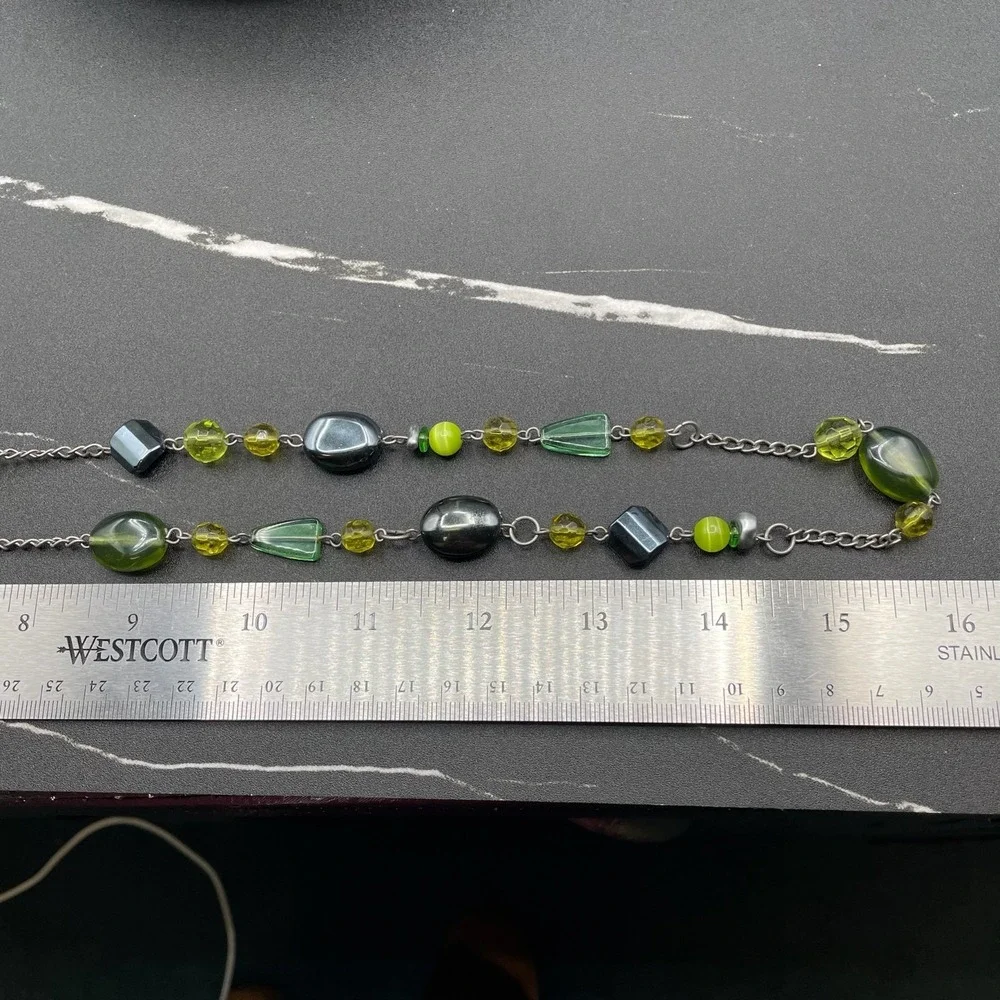 Silver-Tone Green‎ Peridot Tourmaline Station Statement Beaded Lobster Necklace